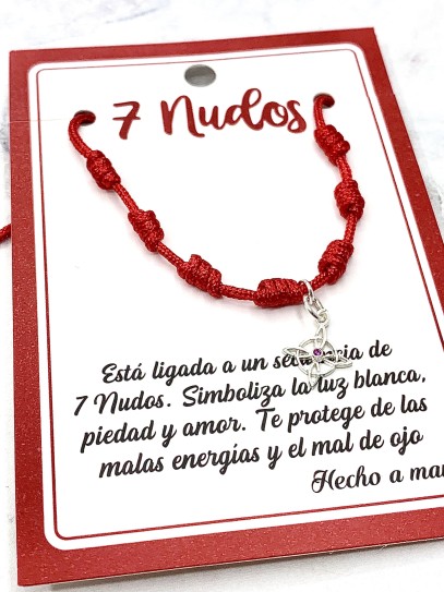 Bracelet of the 7 protection knots and Witches knot - Ruby