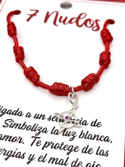 Bracelet of the 7 protection knots and Witches knot - Ruby