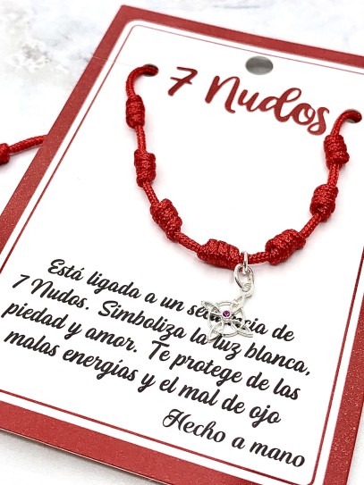 Bracelet of the 7 protection knots and Witches knot - Ruby