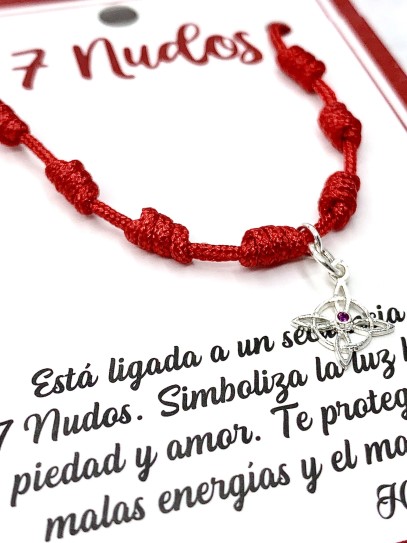 Bracelet of the 7 protection knots and Witches knot - Ruby