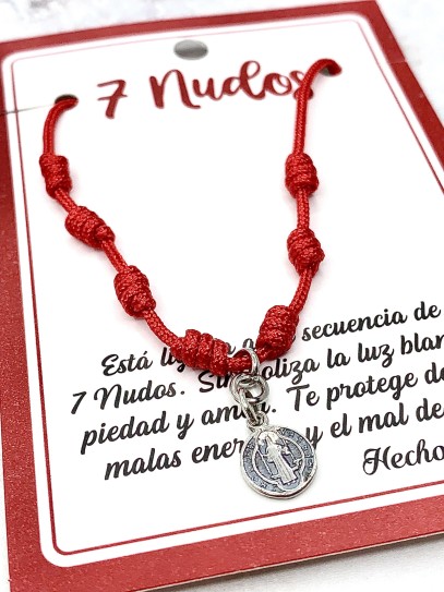 Pulsera de los 7 nudos de protección y Medalla de San Benito