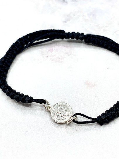Saint Benedict Medal Bracelet in Macrame and Silver