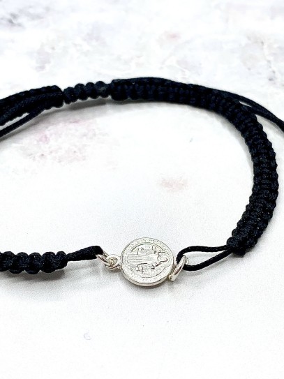 Saint Benedict Medal Bracelet in Macrame and Silver