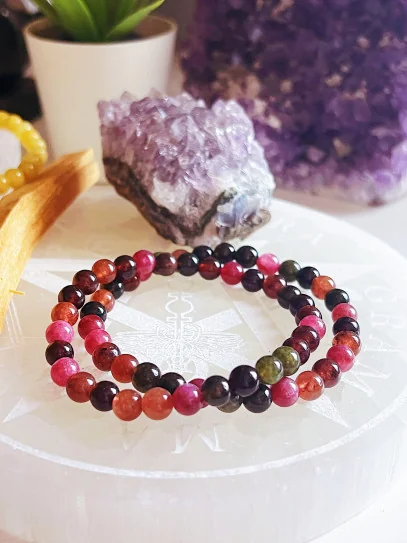 Pulsera 'Asha' de Turmalina multicolor de 6 mm | Protección y equilibrio