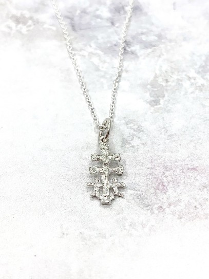 Mini Caravaca Cross Necklace in Silver