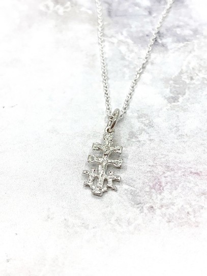 Mini Caravaca Cross Necklace in Silver