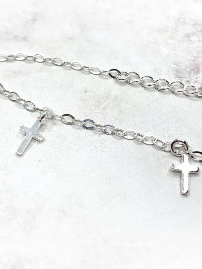 Tobillera Cruces de protección de plata