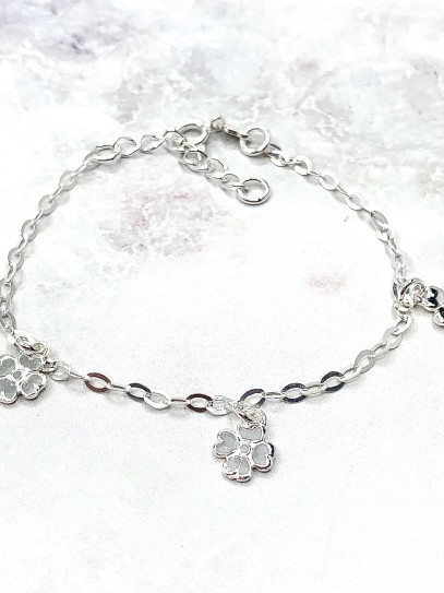 Pulsera Trébol de 4 hojas de la suerte de plata