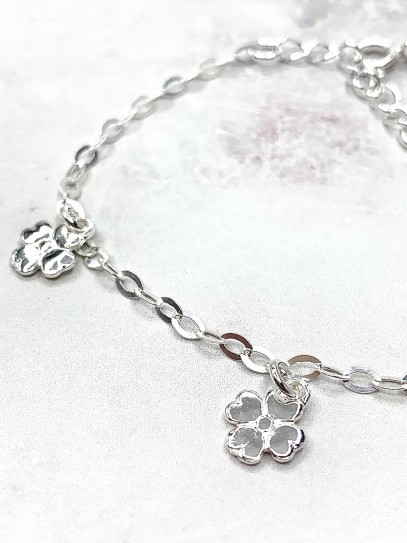 Pulsera Trébol de 4 hojas de la suerte de plata