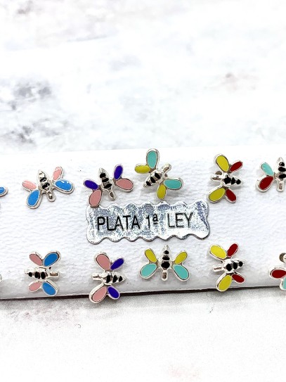 Pendientes de Abeja con Cierre de rosca de plata