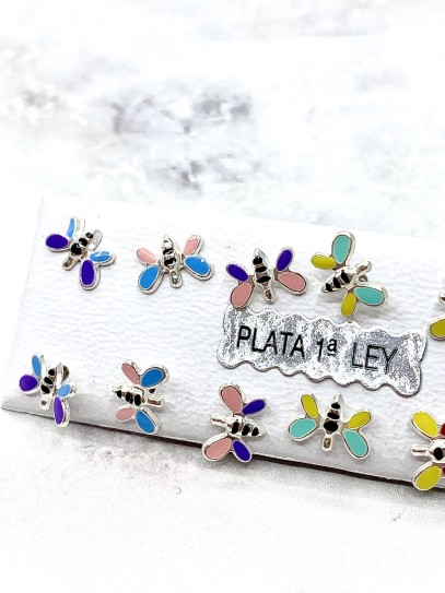 Pendientes de Abeja con Cierre de rosca de plata