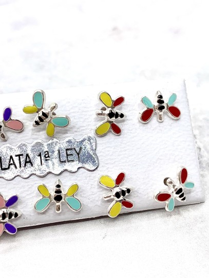 Pendientes de Abeja con Cierre de rosca de plata