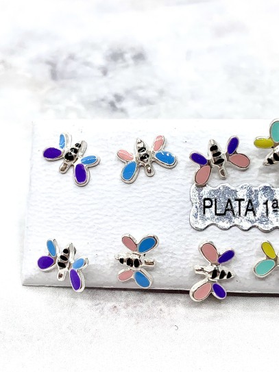 Pendientes de Abeja con Cierre de rosca de plata