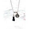 Collar doble protección de plata: Medalla de San Benito y puño de la figa