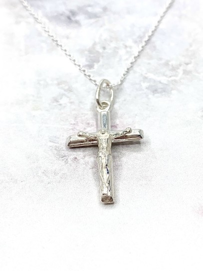 Collaret de Creu Crucifix de Crist de plata