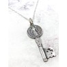 Saint Benedict Medal Key Necklace in Silver