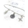 Pulsera triple protección de plata: Nudo de Bruja, Cruz de Caravaca y Tetragramatón