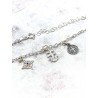 Triple protection silver anklet: Witch's Knot, Caravaca Cross and Medal of Saint Benedict