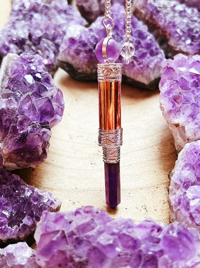 Pèndol vareta de Reiki d'Ametista i coure - Protecció i curació