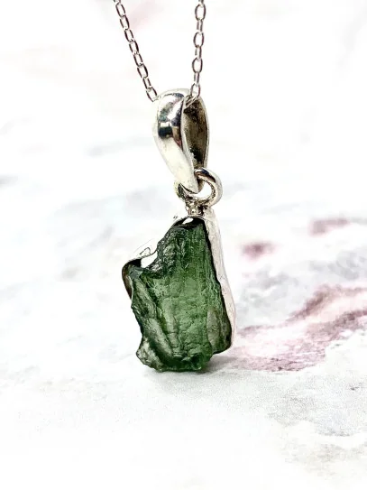 Collar de Moldavita de plata | Buena suerte - Espiritualidad