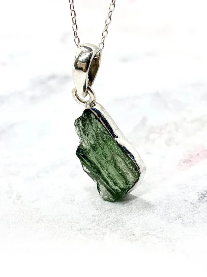 Collar de Moldavita de plata | Buena suerte - Espiritualidad