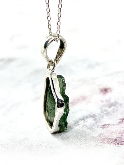 Collar de Moldavita de plata | Buena suerte - Espiritualidad