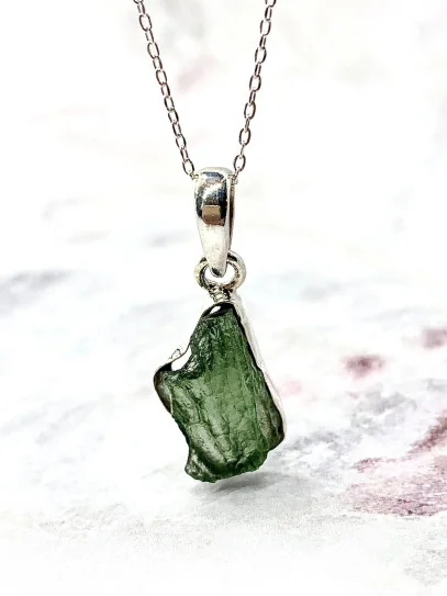 Collar de Moldavita de plata | Buena suerte - Espiritualidad