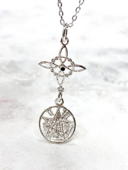 Collaret triple protecció de plata: Nus de Bruixa i Tetragramató - Turmalina
