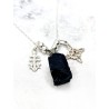 Collar triple protección de plata: Nudo de Bruja, Cruz de Caravaca y Turmalina negra