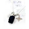 Collar triple protección de plata: Nudo de Bruja, Cruz de Caravaca y Turmalina negra