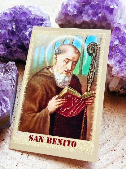 Saint Benedict holy card with prayer