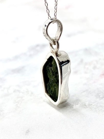 Collar de Moldavita grande de plata | Buena suerte - Espiritualidad