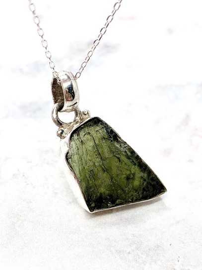 UNIQUE Silver large Moldavite necklace | Good Luck - Spirituality