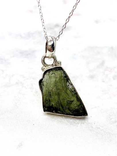 UNIQUE Silver large Moldavite necklace | Good Luck - Spirituality