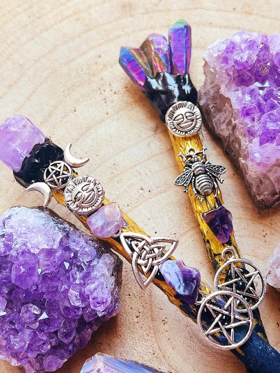 Natural Stone Power Magic Wand - Aqua Aura Quartz