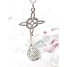 Collar triple protección de plata: Nudo de Bruja y Tetragramatón con Cuarzo blanco
