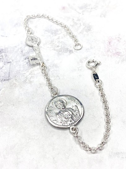 Triple protection silver bracelet: Key medal of Saint Benedict and Saint Jude Thaddeus