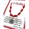 Red 7 knot triple protection bracelet: Witches Knot, Caravaca Cross and silver Tetragrammaton