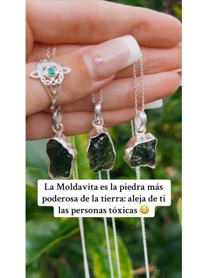 Collar de Moldavita grande de plata | Buena suerte - Espiritualidad