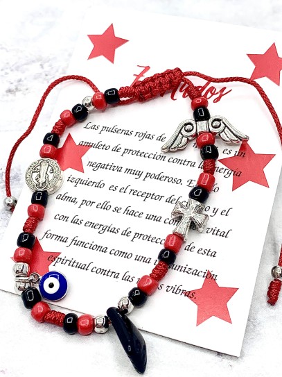 Polsera dels 7 nusos de protecció i charms: Puny de la figa, Ull Turc i Sant Benet