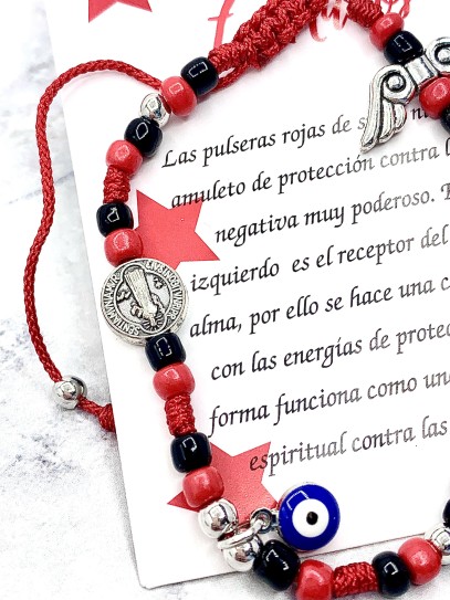 Polsera dels 7 nusos de protecció i charms: Puny de la figa, Ull Turc i Sant Benet