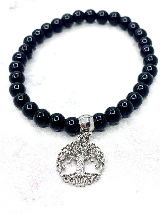 Black Tourmaline and Tree of Life Bracelet 6mm | Extreme Protection