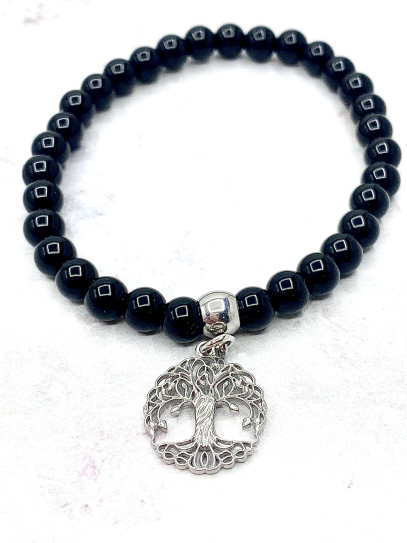 Black Tourmaline and Tree of Life Bracelet 6mm | Extreme Protection