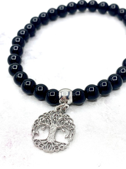 Black Tourmaline and Tree of Life Bracelet 6mm | Extreme Protection