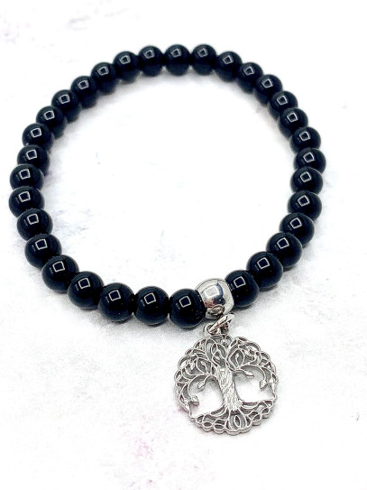 Black Tourmaline and Tree of Life Bracelet 6mm | Extreme Protection