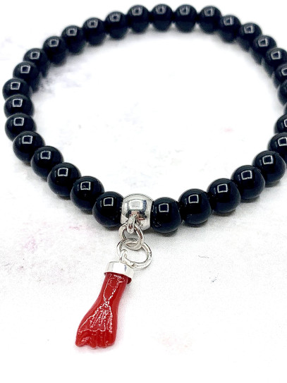 Pulsera de Turmalina y puño de la figa rojo | Protección extrema mal de ojo