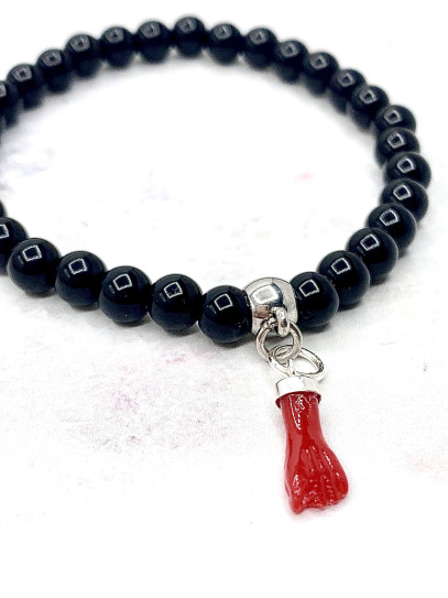Pulsera de Turmalina y puño de la figa rojo | Protección extrema mal de ojo