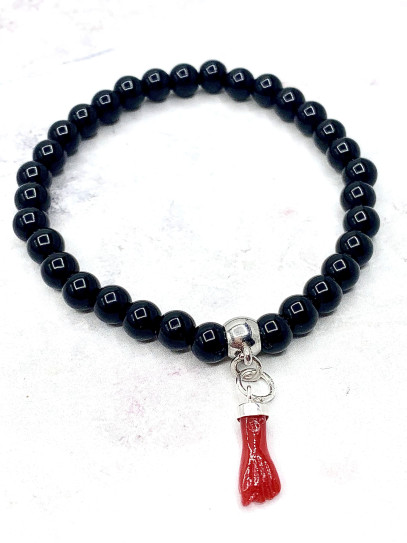 Pulsera de Turmalina y puño de la figa rojo | Protección extrema mal de ojo