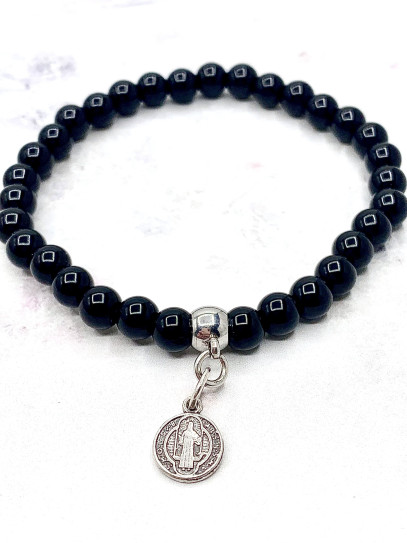 Pulsera de Turmalina y Medalla de San Benito | Protección contra el mal