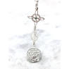 Collar triple protección: Nudo de Bruja, Medalla Virgen de la Milagrosa Esmeralda y Tetragramatón